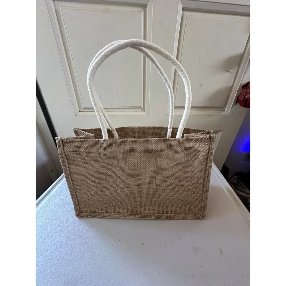 NWOT Natural Jute Burlap Compact Reusable Grocery Shopping Tote Beach Bag